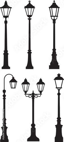 Vintage street lamp vector set with retro city streetlight designs