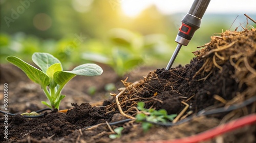 Organic Compost Texture with Sensor Probe in Agriculture Scene