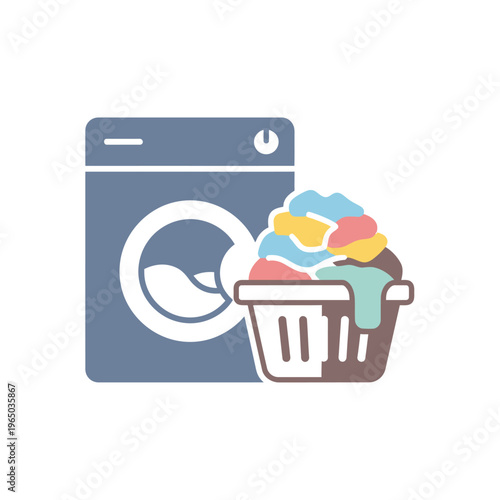 Washing Machine and Laundry Basket Icon - Clean Clothes Concept