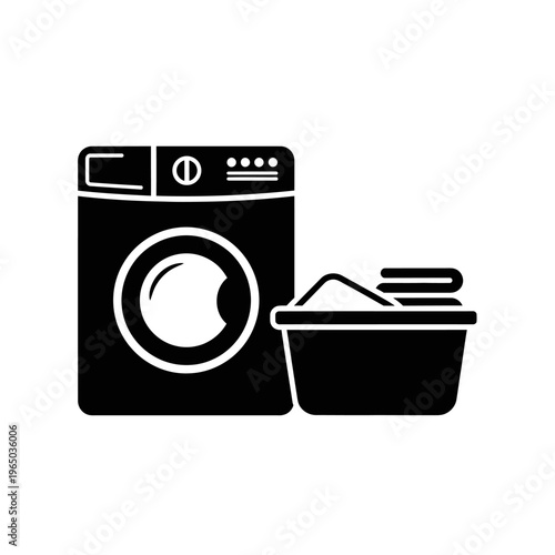 Washing Machine and Laundry Basket Icon Set