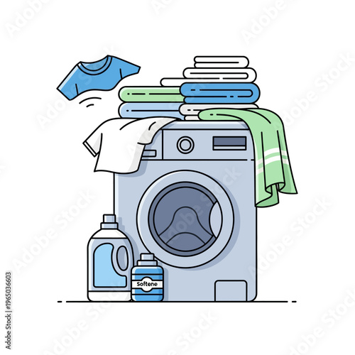 Washing Machine with Laundry, Detergent, and Softener - Clean Home Concept