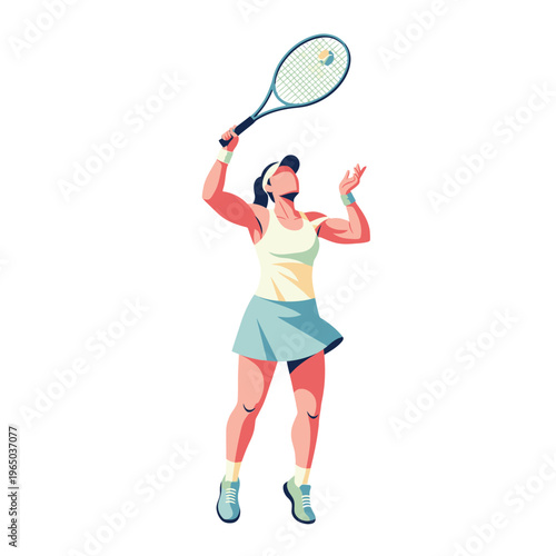 Woman tennis player serving ball during match, dynamic action, athletic sport