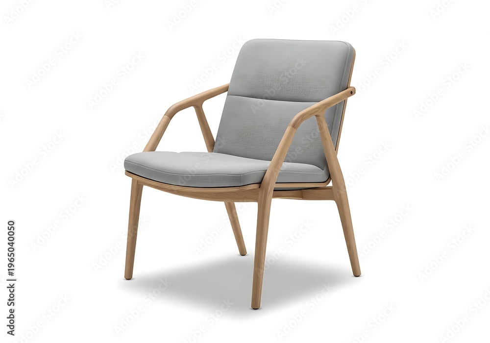 Fototapeta premium A light brown chair with gray cushions on a white background