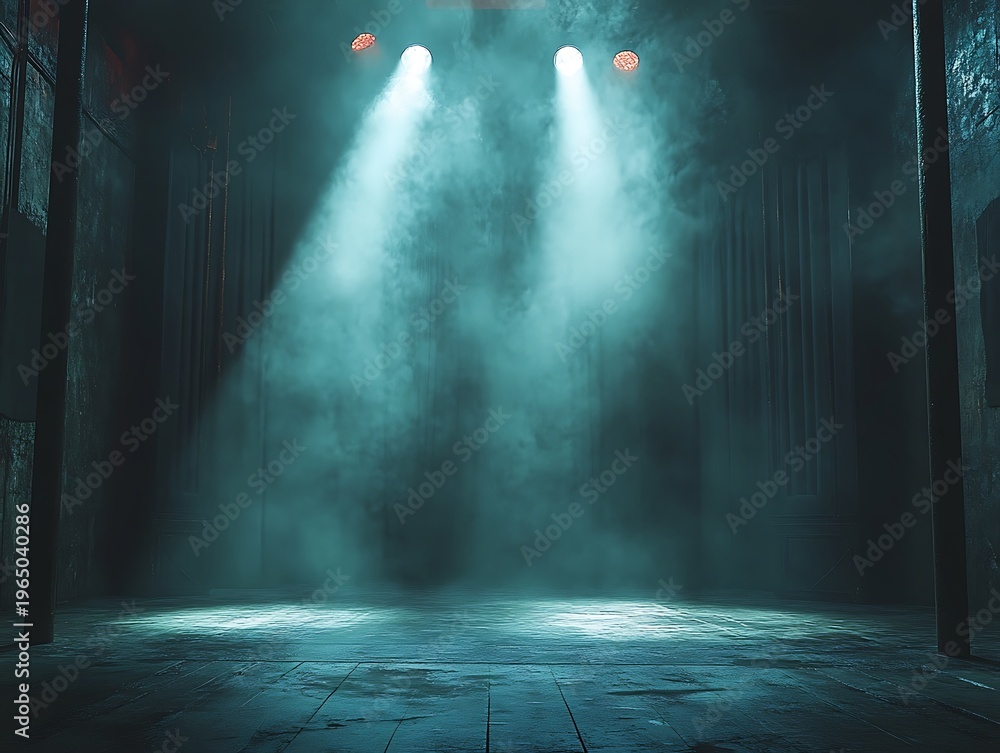 Obraz premium Ethereal illumination on aged stage, theatrical spotlight, dramatic lighting