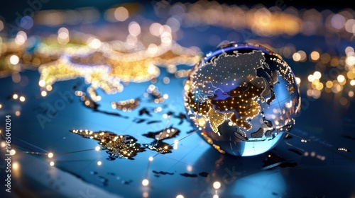 Stunning Globe Displaying Illuminated Cities on a Night Map with Glowing Lights Across Continents