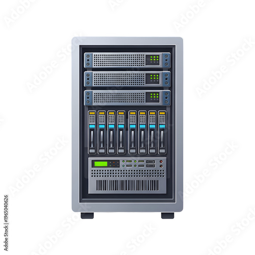 Large computer server with multiple hard drives.