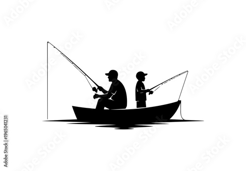 Father and Son Fishing in a Boat Silhouette