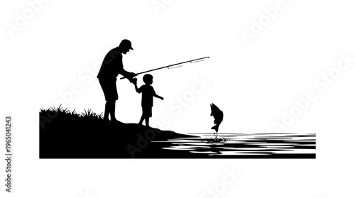 Father and Child Fishing by the Lake