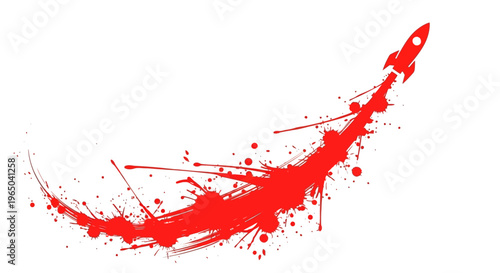 Red Ink Rocket Launching with Splatter Trail Abstract
