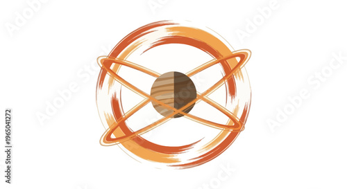 Abstract atom model with orbiting electrons, science and technology concept