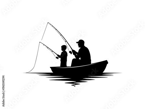 Father and Child Fishing Silhouette Vector