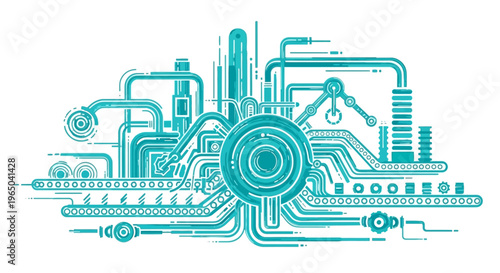 Futuristic Industrial Machine Complex with Pipes and Gears