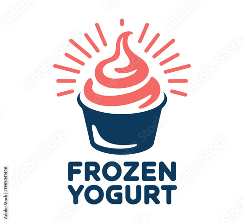 A colorful logo for a frozen yogurt shop with a cup of yogurt and sunburst design