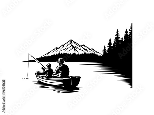 Serene Fishing Duo in Mountain Lake