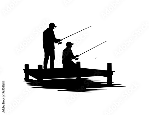 Two Men Fishing on a Small Boat Silhouette
