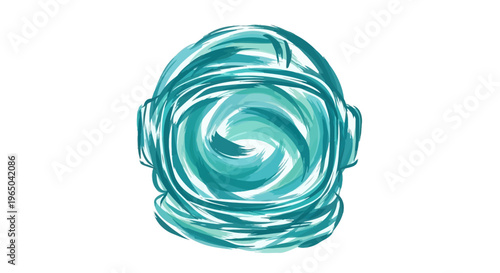 Artistic Astronaut Helmet with Swirling Teal and Blue Brushstrokes