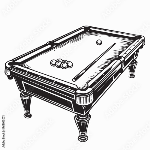 Pool Table With Billiard Sticks And Set Of Balls For Game Concept Vector