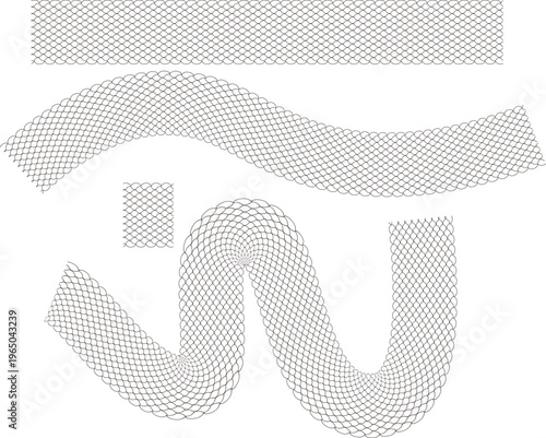 龍の鱗・魚・爬虫類の鱗のパターン・テクスチャ線画デザインセット