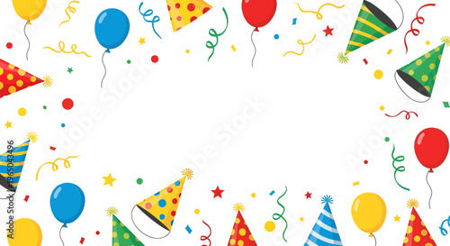 Party Celebration Frame with Colorful Balloons and Confetti