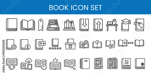 Book icon set line style collection for education library reading and publishing