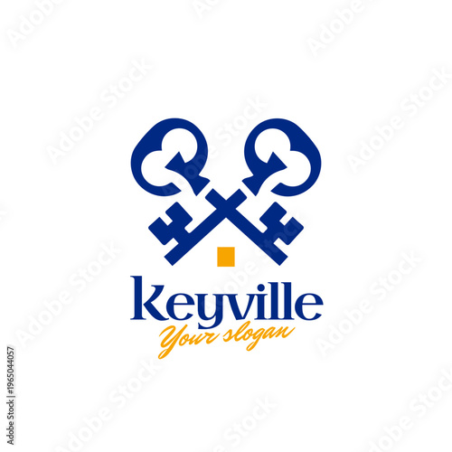 Modern Minimalist Crossed Key with House Roof Logo for Real Estate
