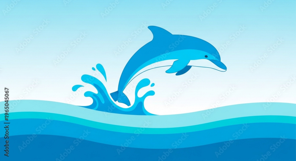 Obraz premium Dolphin jumping out of ocean waves in a playful aquatic scene with clear blue water