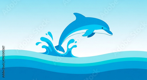 Dolphin jumping out of ocean waves in a playful aquatic scene with clear blue water