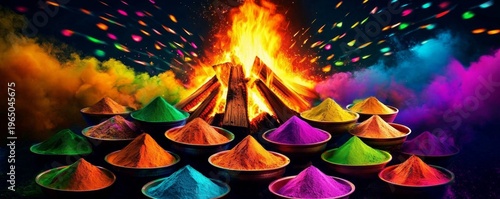 A vibrant bonfire scene capturing the spirit of Holika Dahan.