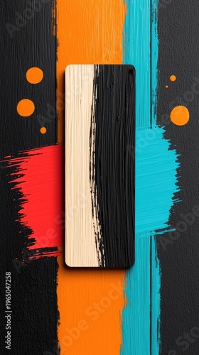 Abstract Brushed Ink Strokes With Subtle Color Contrasts And Textured Wood Grain Vertical Design