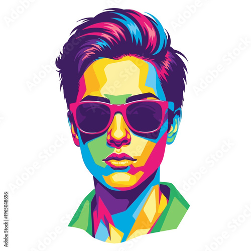 Vibrant Pop Art Portrait of a Young Person with Sunglasses