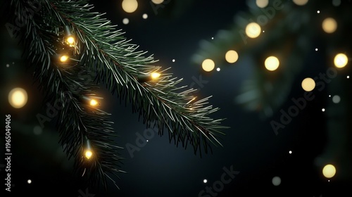 Festive decorations featuring glowing lights on fir branches for the holiday season.