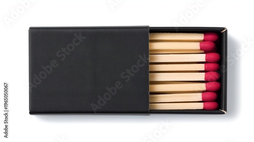 A sleek, black matchbox filled with wooden matches, perfect for lighting candles or fires with style.