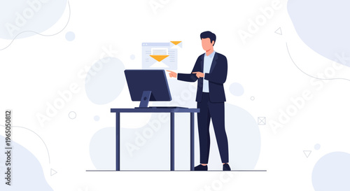 Businessman using computer for email communication, digital marketing concept