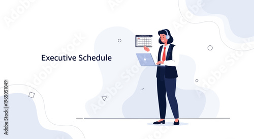 Executive Schedule Management: Woman with Laptop and Calendar