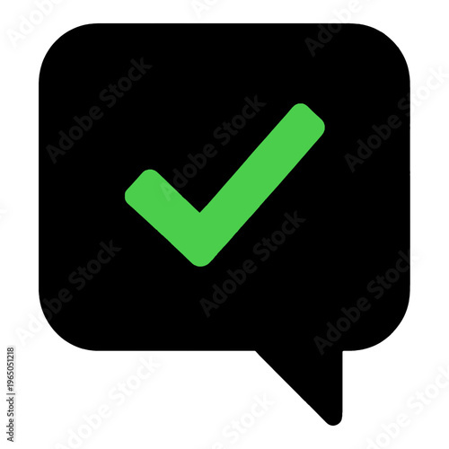 Green Check Mark Vector Icon in Speech Bubble