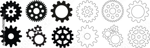 Metal gears and cogs vector. setting icon Gear icon flat design. Mechanism wheels logo. Cogwheel concept industrial mechanism Black gear combination