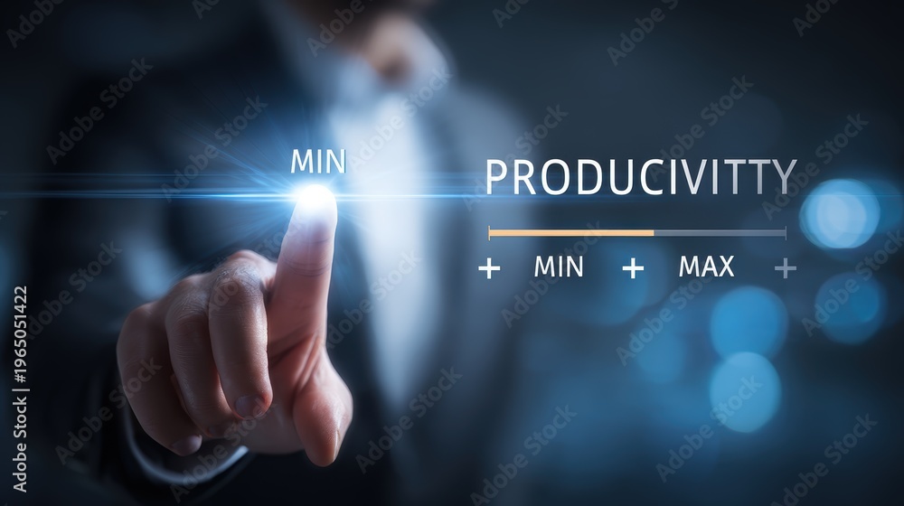 Obraz premium Businessman touching a virtual screen to adjust productivity levels