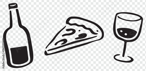 Classic wine and cheese pairing illustration with a wine bottle, slice of cheese, and wine glass Vector, illustration