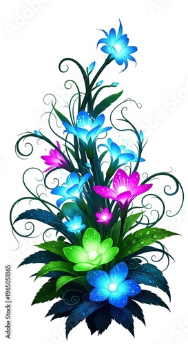 Vibrant Floral Arrangement - Illuminated Blossoms and Lush Foliage.