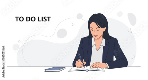Businesswoman writing to do list in notebook, planning tasks, organization concept