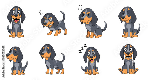 Animated Bluetick Coonhound displaying various emotions and expressions  
