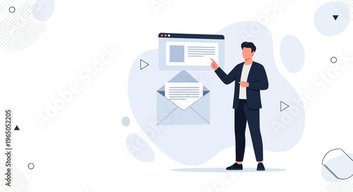 Man pointing at email on screen, digital communication concept