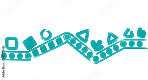 Abstract Geometric Shapes Moving on Conveyor Belt, Production Line Concept
