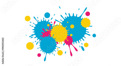 Colorful Ink Splatters CMYK - Cyan, Magenta, Yellow, Blue Paint Drops
