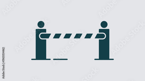 A stark black and white icon illustrating a simple road barrier with diagonal stripes, signifying restriction, closure, or a designated forbidden area.