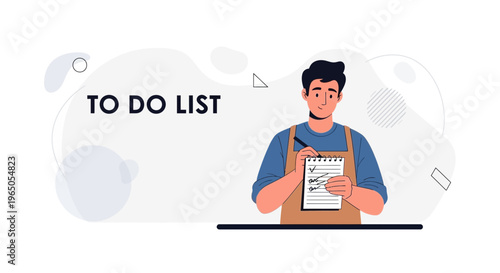 Man with To Do List, Planning Tasks and Checking Off Items