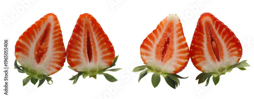 Sliced strawberries fruit green isolated on a transparent background