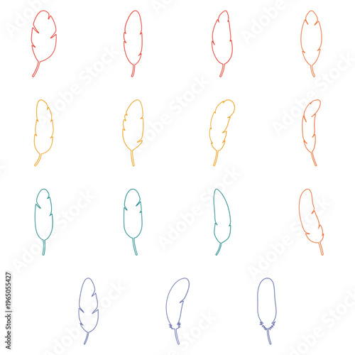 Collection of Colorful Feather Outline Illustration