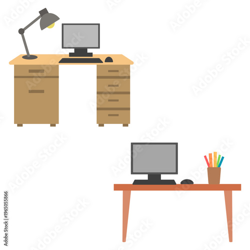 Two Modern Office Workstation Illustration