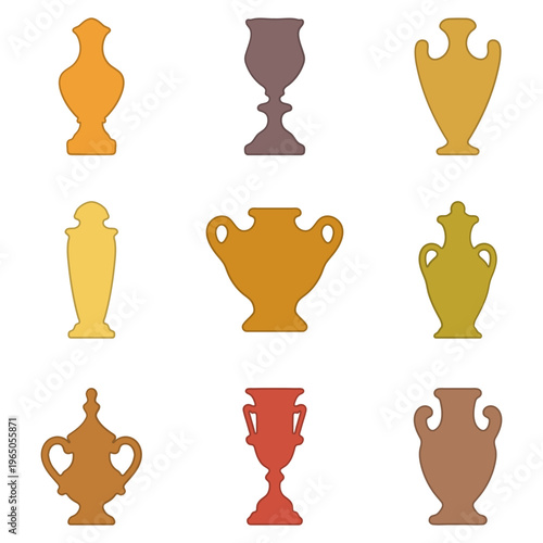 Collection of Diverse Antique Pottery Vessel Illustration